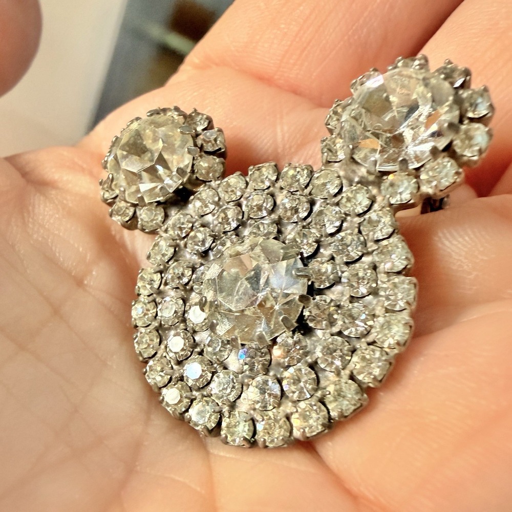 Vintage Mickey Mouse Rhinestone Pin Brooch Disney Glass Crystal Sparkly Bling - Picture 10 of 10